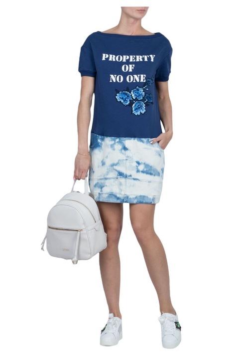 Női ikerruhám, sötétkék, pamut és elasztán, nyomatok és flitterek, életmód, S INTL