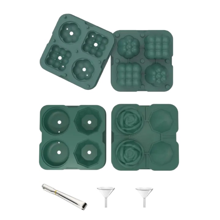 Jégkocka formák, Wisolt, 2 db-os készlet, szilikon, rózsa és gyémánt, 14,5x5,5 cm, zöld