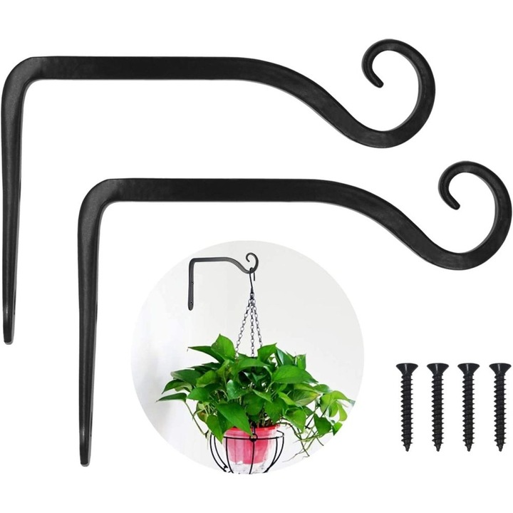 Suporti pentru plante suspendate, Enforose, metal, 15x10cm, utilizare versatila, finisaj inchis