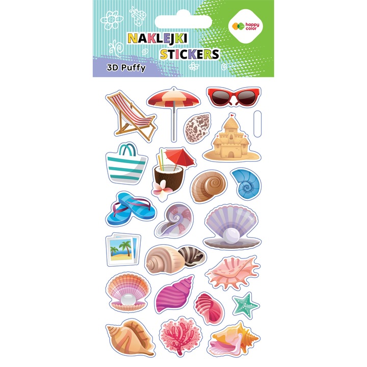 Комплект от 23 декоративни стикера, HAPPY COLOR, Puffy - Sea Happy, 10x20cm, Многоцветни