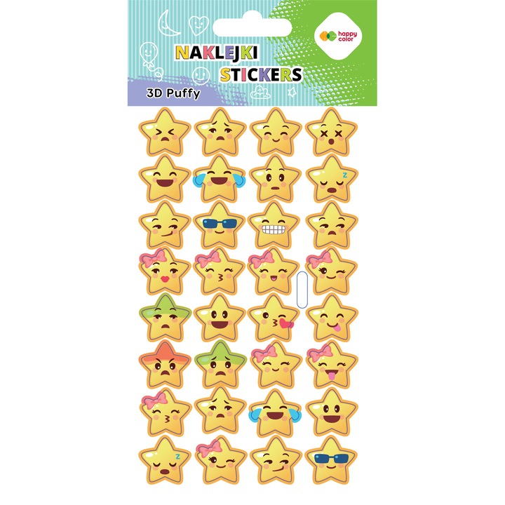 Декоративни стикери HAPPY COLOR, комплект 3D Puffy, Emoji, многоцветни, 10x20см