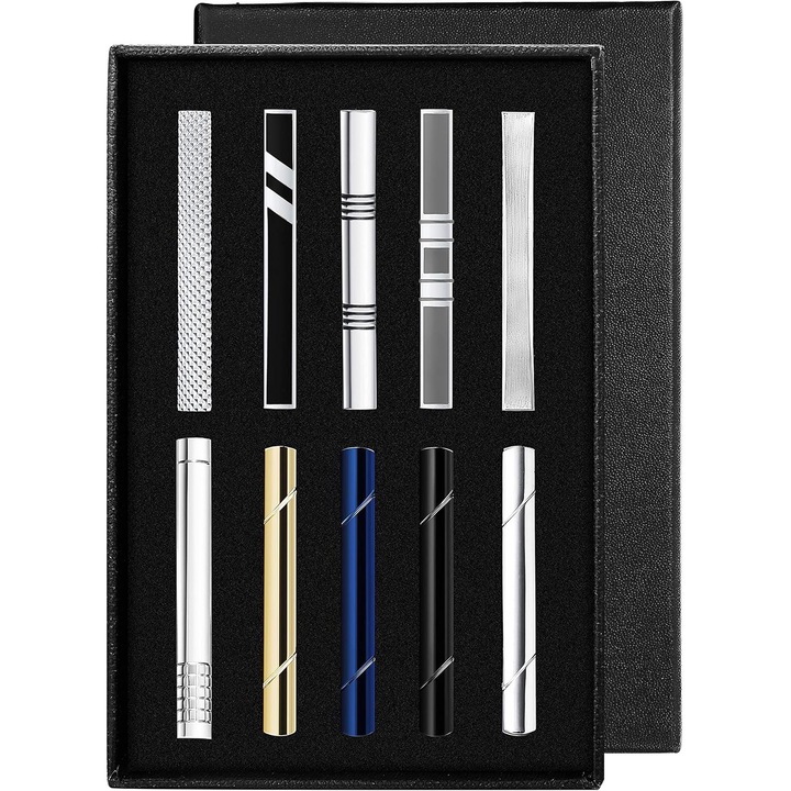 Set de clips pentru cravata Bizaical, 10 piese, multicolor, 6x0.6cm