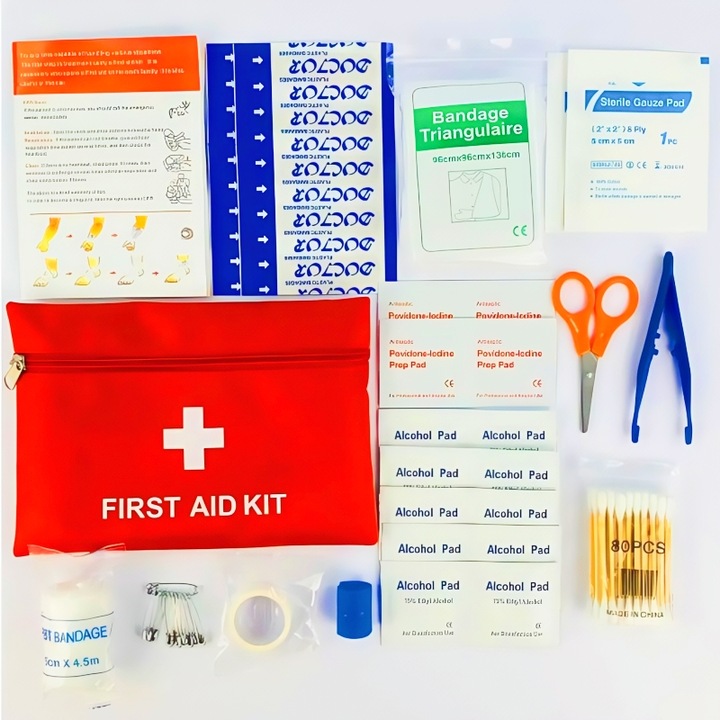 Аптечка за първа помощ, 84 части, 20x14x2 см, червена