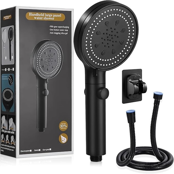 Para de dus cu 6 setari, DDCAQIOUA®, cap de dus si suport fara gaurire, dus de mana, cap de dus, negru