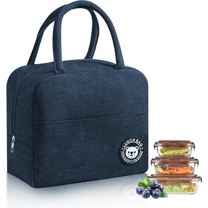 Szigetelt ebédzsák, szigetelt ebédlőtáska, kisméretű szigetelt ebédlőtáska, vízálló, mini ebédtáska, hordozható ebédtáska felnőtteknek, gyerekeknek, piknik iskolai iroda (kék)