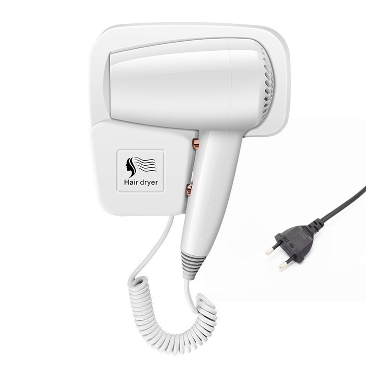 Сешоар, Fudisenn, монтаж на стена, Turbo, 22000RPM, Thermo Control технология, 2 настройки на скоростта, 3 настройки на температурата, DC мотор, Процес на поцинковане, нисък шум, за хотел, съблекалня или баня, 1200W, бял, 23.5x13.5x5.5cm