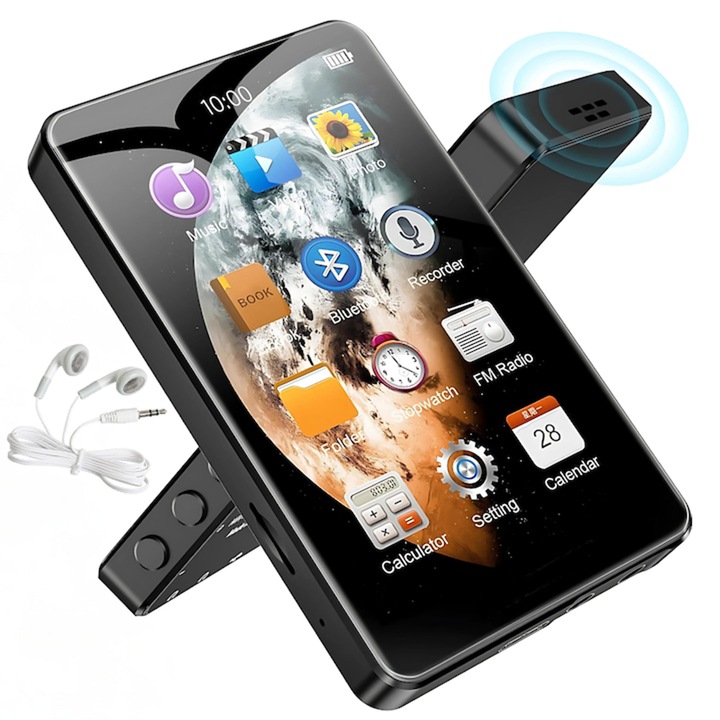 Player MP3 cu Bluetooth, Player de muzica cu ecran tactil complet 4.0 HD, sunet HiFi fara pierderi, card de memorie de 64 GB, inregistrare, program electronic, radio FM, Walkman portabil pentru studiu sportiv, WALALLA, negru