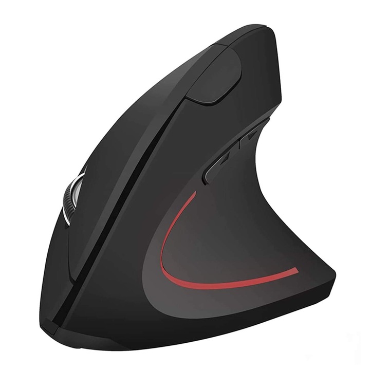 Вертикална геймърска мишка, 6 бутона, Акумулаторна, 1600DPI, 3 DPI нива, удобна, USB, ергономична, 2.4 G, OUYLAF, Черна