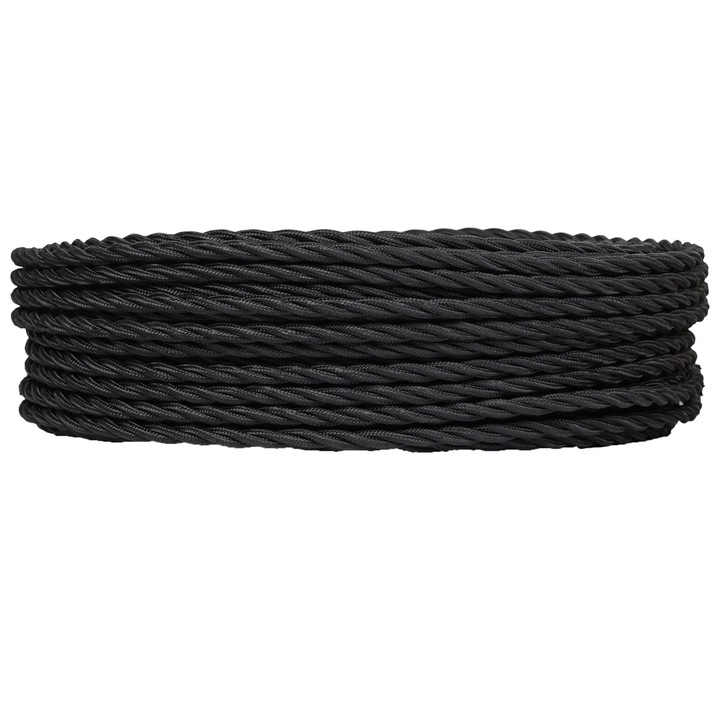 Cablu Textil Impletit, Retro Electrica®, FANTON, 3 x 2.5 mm, 50 m, Cablu Electric Textil Vintage Pentru Instalatii Interioare, Conductor Cupru, Izolatie PVC Ignifuga, Invelis Textil Decorativ Pentru Iluminat Retro, Instalare Usoara, Negru