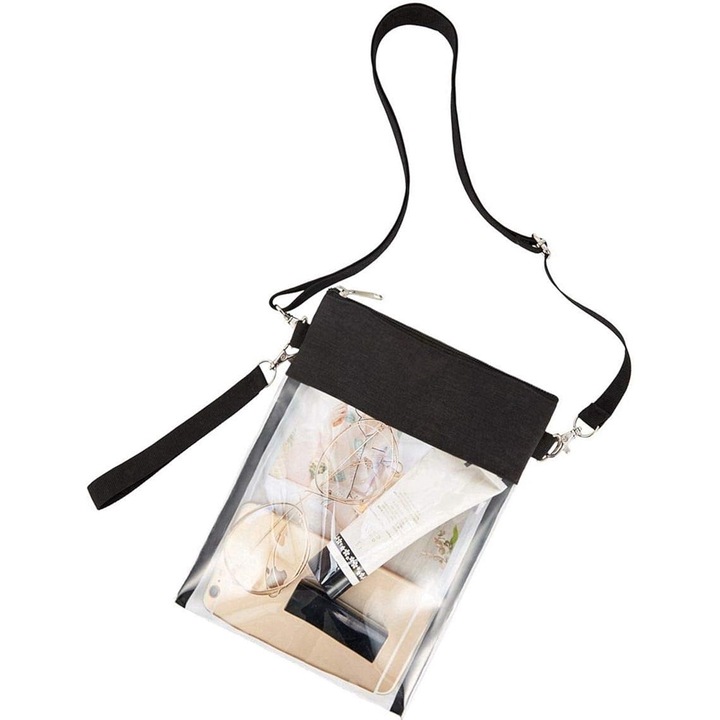 Geanta crossbody pentru telefon Bizaical, design usor, PVC impermeabil, transparent/negru