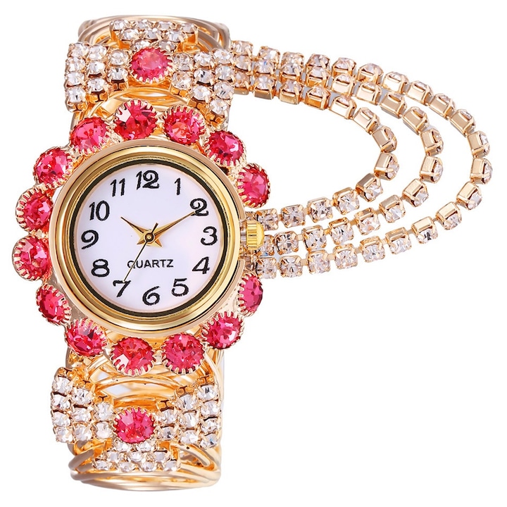 Ceas de mana pentru femei, cu cristale, aliaj, 3.2x0.9cm, multicolor