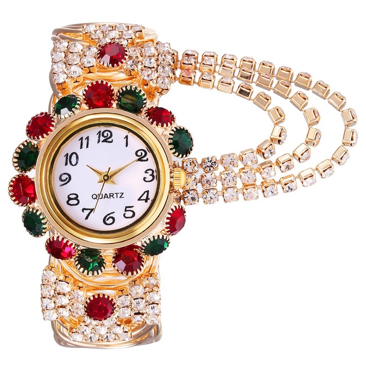 Ceas de mana pentru femei, cu cristale colorate, aliaj, 3.2x0.9cm, multicolor