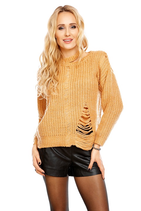 Pulover cu model decupat stil casual, Galben, One Size