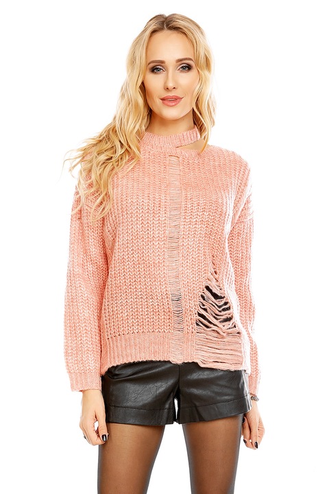 Pulover cu model decupat stil casual, Roz, One Size