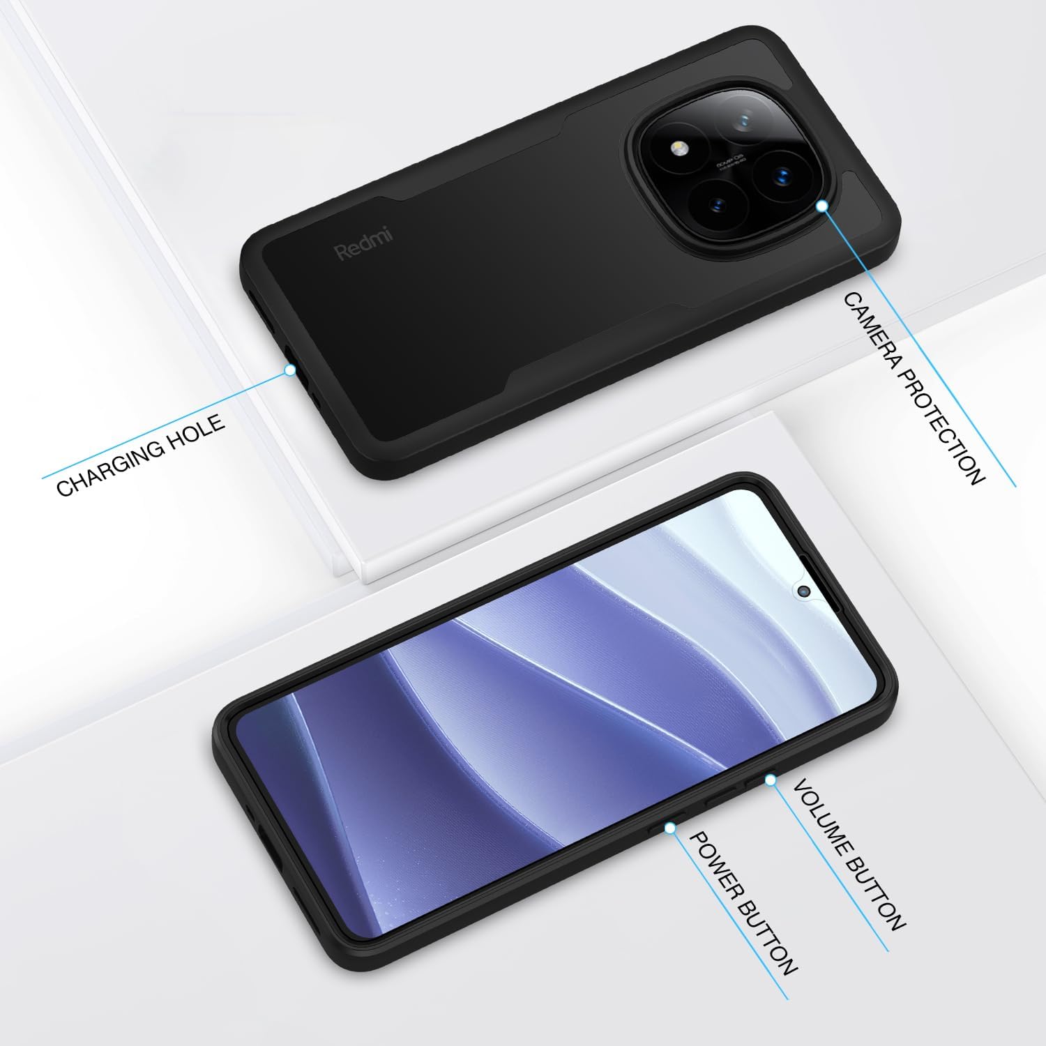 Pachet 360: Husa cu folie integrata pentru Xiaomi Redmi Note 14 Pro 5G Note 14 Pro+ Plus Cover360 fata / spate - Negru