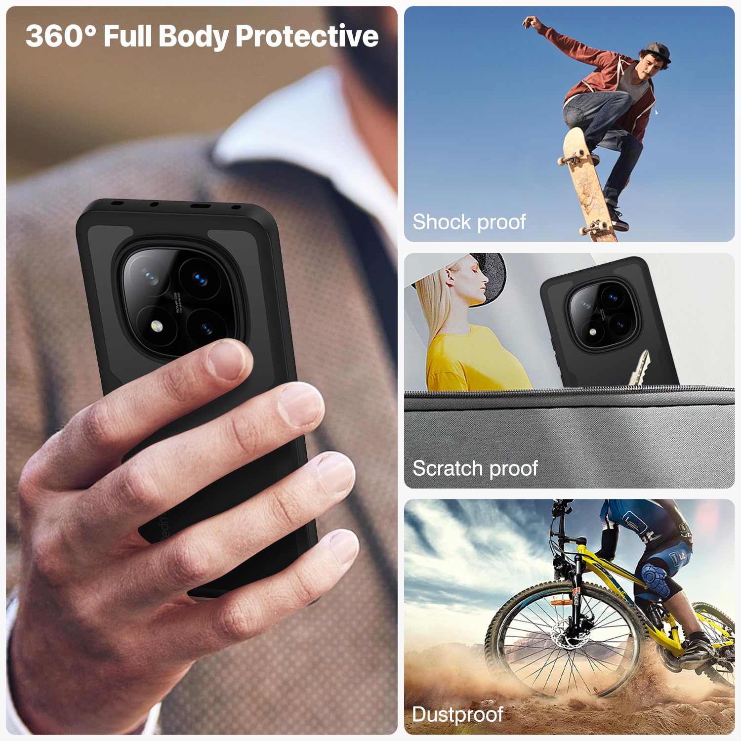 Pachet 360: Husa cu folie integrata pentru Xiaomi Redmi Note 14 Pro 5G Note 14 Pro+ Plus Cover360 fata / spate - Negru
