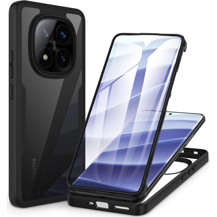 Pachet 360: Husa cu folie integrata pentru Xiaomi Redmi Note 14 Pro 5G Note 14 Pro+ Plus Cover360 fata / spate - Negru