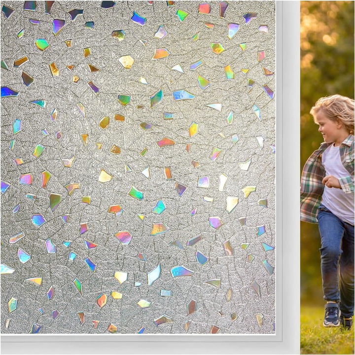 Folie Decorativa Privacy Pentru Geamuri - Home&Office, Protectie UV, Model - Geometric Holografic, Dimensiuni 200x60 cm, Luxer