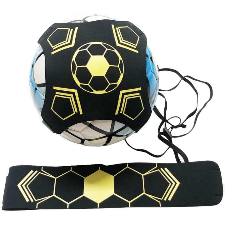 Тренажор за футболен колан, самостоятелен тренажор за футболни удари, помощно средство за обучение на деца по футбол, футбол, волейбол, тренажор за ръгби, Axroad Mall, за топка с размер 3, 4 и 5, черно/жълто