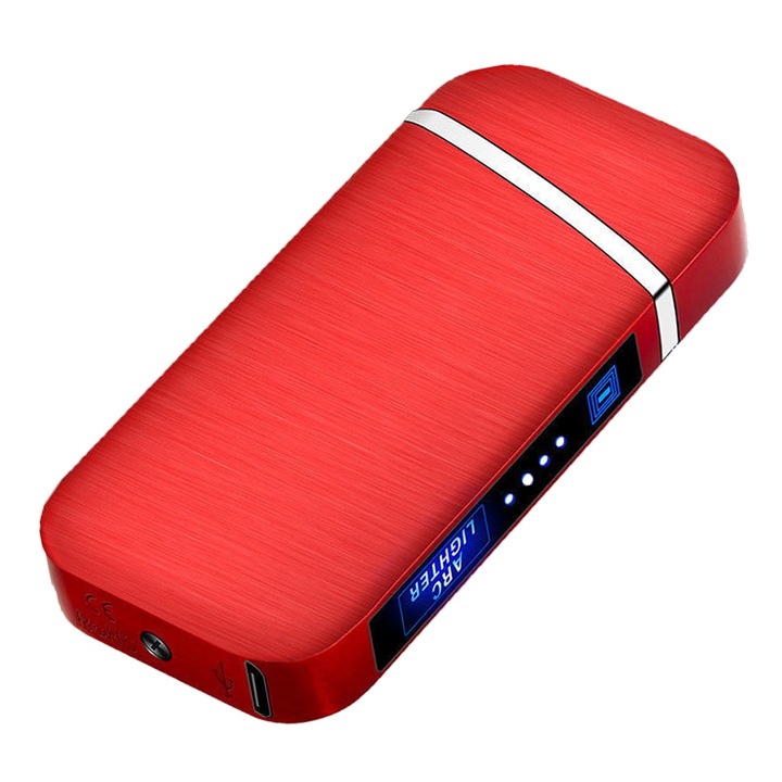 Bricheta Electrica, SINBINTA, Aprindere touch, Dublu arc electric, Senzor de amprenta, Rezistenta la vant, Afisaj LED nivel baterie, Cu cablu USB, Reutilizabile, Usoara si portabila, Aliaj de zinc, 36x12.9x77.5mm, Rosu