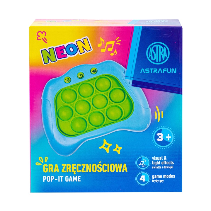 Interaktív játék ASTRA Pop It Neon, 4 játékmód, fény- és hangeffektusok, műanyag, 3 év feletti gyerekeknek