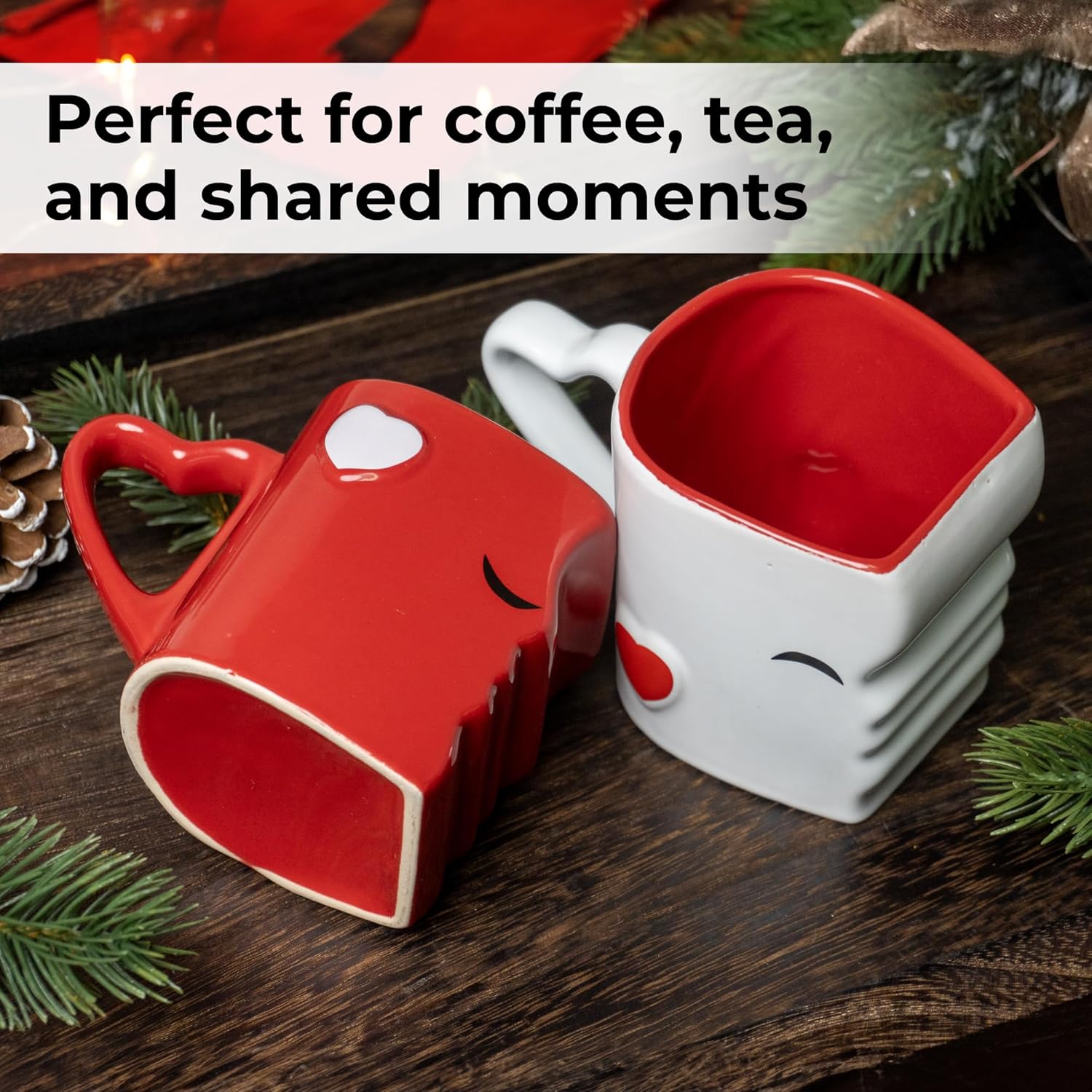 Set 2 Cani de Cafea si 2 Lingurite, Kissing Mugs, Cadou Pentru