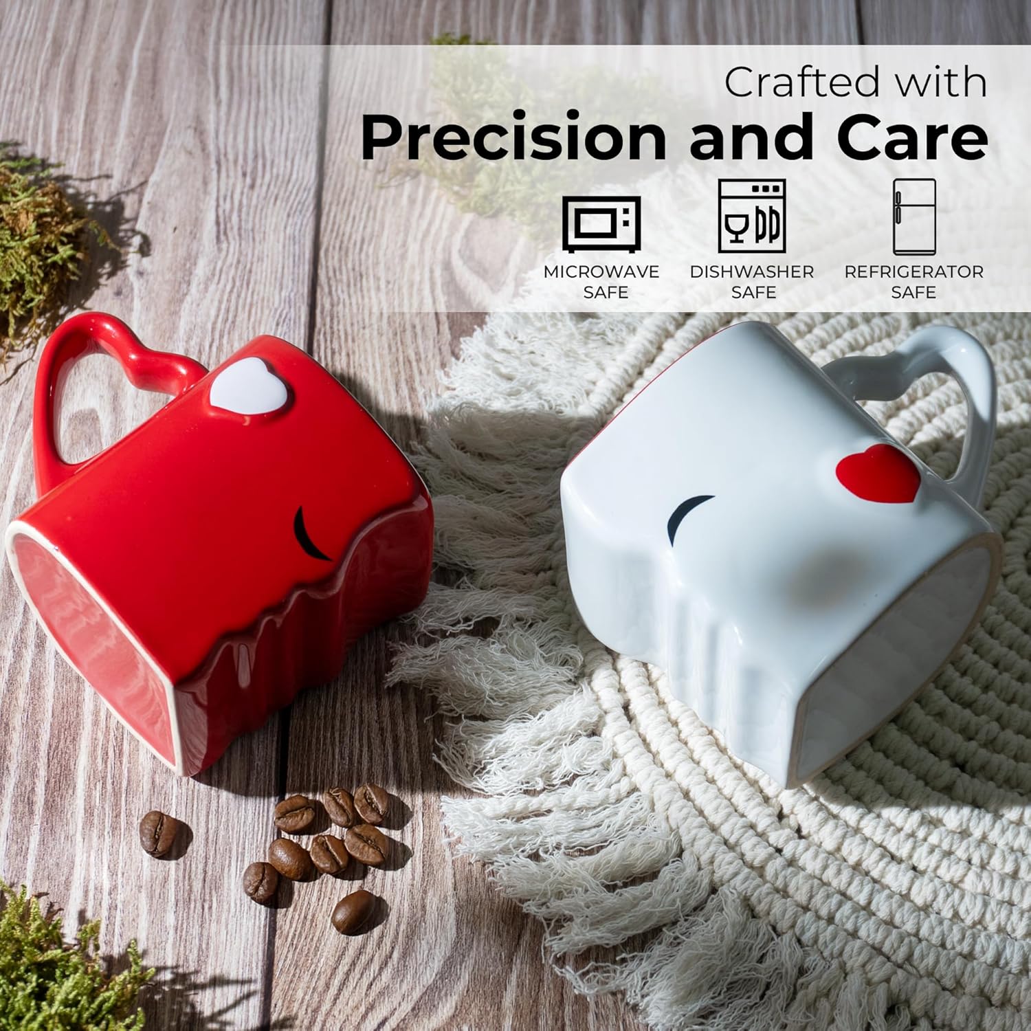 Set 2 Cani de Cafea si 2 Lingurite, Kissing Mugs, Cadou Pentru