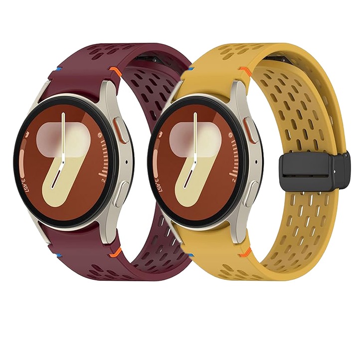 2 db puha szilikon óraszíj 20 mm-es, BIZTONSÁGOS, rés nélküli szilikon szíj, amely kompatibilis a Samsung Galaxy Watch 7 6 5 4 40 mm 44 mm/óra 6 klasszikus 43 mm 47 mm/óra 5 Pro 45 mm/óra 4 klasszikus 6 mm, Y sötét piros / 4 klasszikus 42 mm.