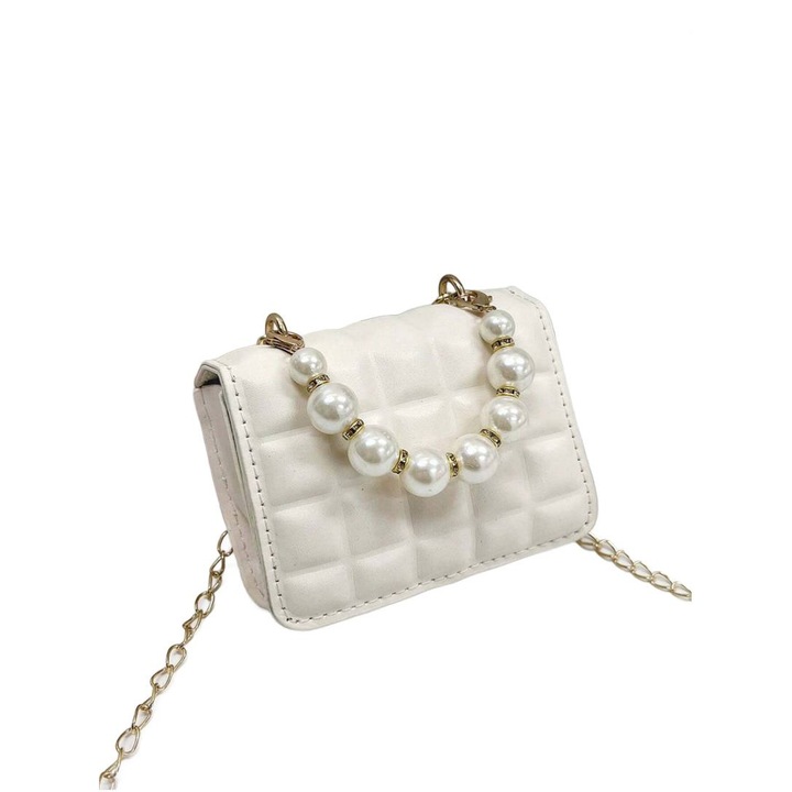"Elegáns Gyöngy" Fehér Lánykatáska Arany Lánccal és Gyöngyökkel - Elegáns Kiegészítő Különleges és Hétköznapi Alkalmakra