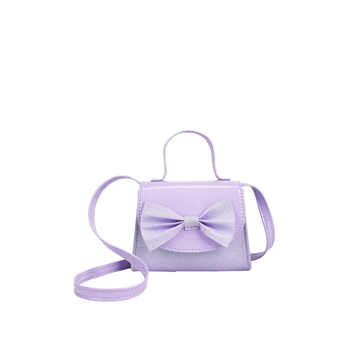 Levendula színű, csillogó masnival díszített lánykatáska – elegáns kiegészítő különleges és mindennapi alkalmakra