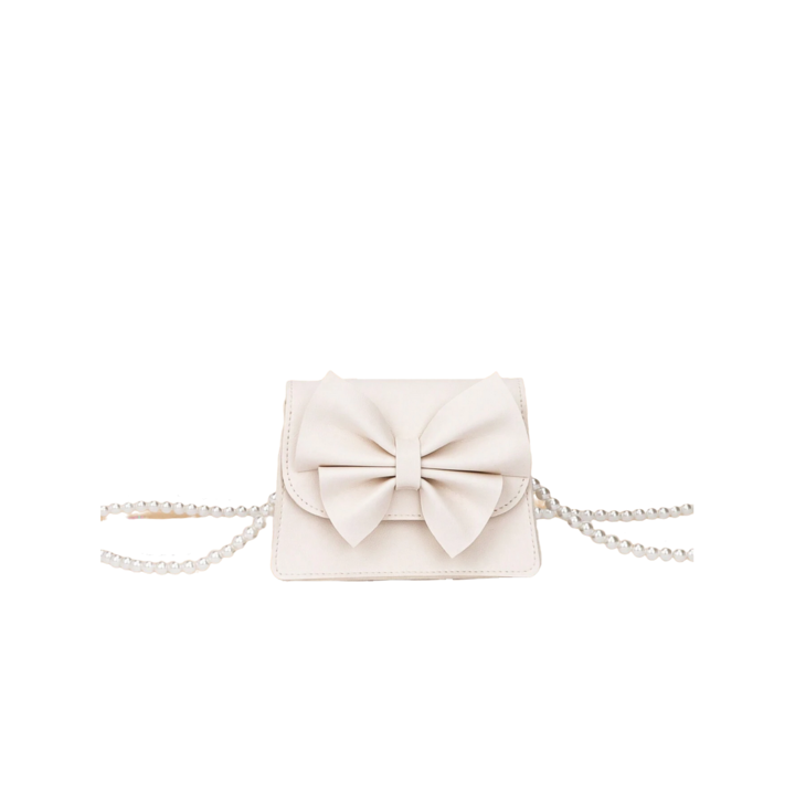 Elegáns fehér pénztárca kislányoknak - kiegészítő masnival és gyöngyökkel, ideális eseményekre és ajándékokra