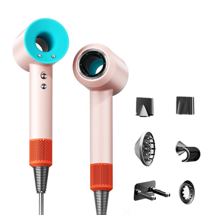 Fudisenn Ultra Erőteljes professzionális hajszárító, negatív ionos hajápolás, 110 000 fordulat/perc fordulatszám, 1600 W teljesítmény, alacsony zajszint, 3 sebesség, 3 hőmérséklet-beállítás, 6 mágneses tartozék, hordozható, Macaron szín