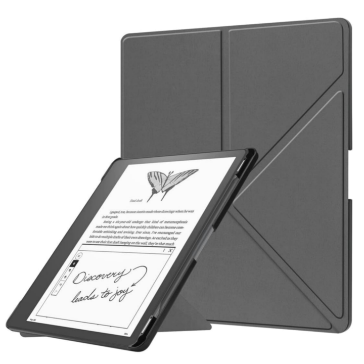 Husa Slim pentru Kindle Scribe 10.2" 2022 & 2024 Suport tip Origami, Piele PU, Suport Stilou, Functie Auto Sleep/Wake, Vanaxalife®, Gri