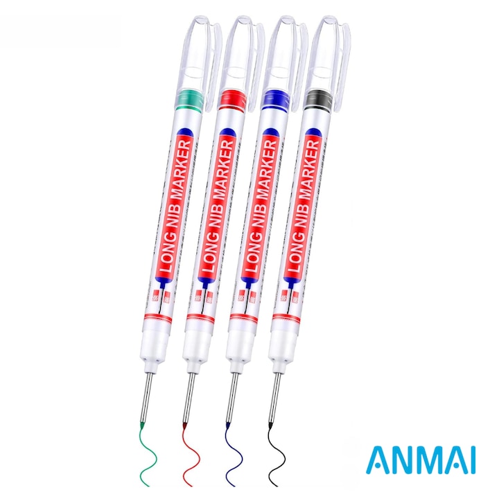 Set 4, Anmai, Markere multifunctionale pentru gauri adanci, marcatoare pentru gauri de foraj adanci, impermeabile, pentru constructii, colorate, pentru tamplarie, baie, rosu, negru, albastru, verde