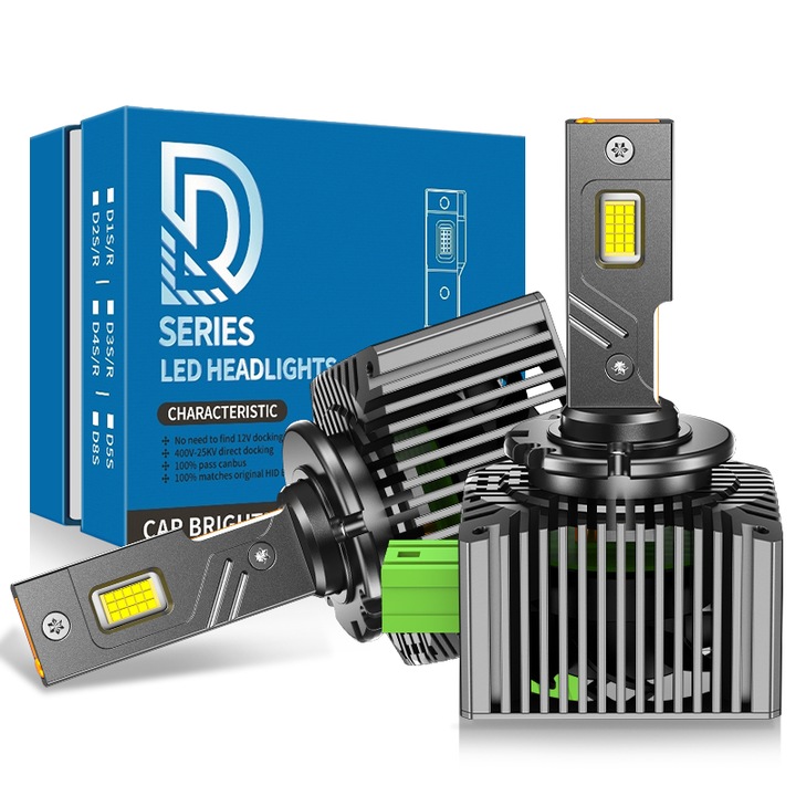 Комплект от 2 автомобилни крушки Excitat® Premium LED, D3S, Plug&Play, Canbus, единична 55 W, 10000 лумена, с вентилатор, без грешки, IP68 водоустойчиви, черни