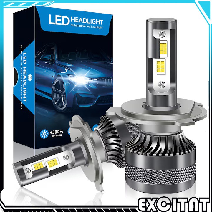 Set 2 Becuri LED Auto H4 Excitat® Premium, Luminozitate de 300%, Single 35w, 6000K, 12V, 8200Lumeni, Cu ventilator, Canbus, IP68 impermeabil, fara eroare, Negru/Gri