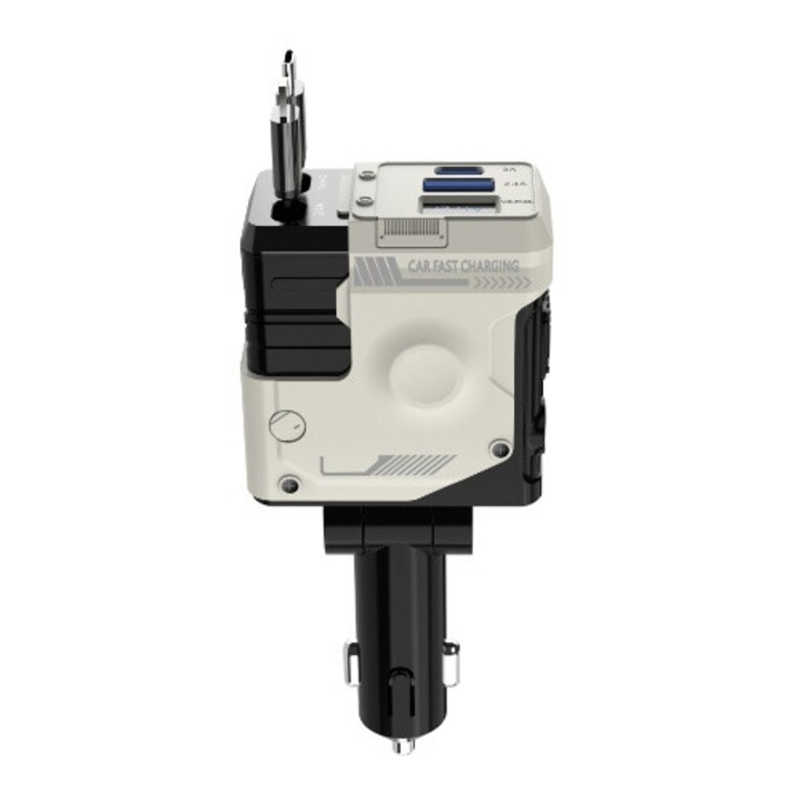 Teleszkópos 4 az 1-ben autós töltő 66 W-os gyorstöltő Type-C-vel és USB-porttal, kompatibilis a következőkkel: iPhone, Samsung, Google Pixel (fehér)