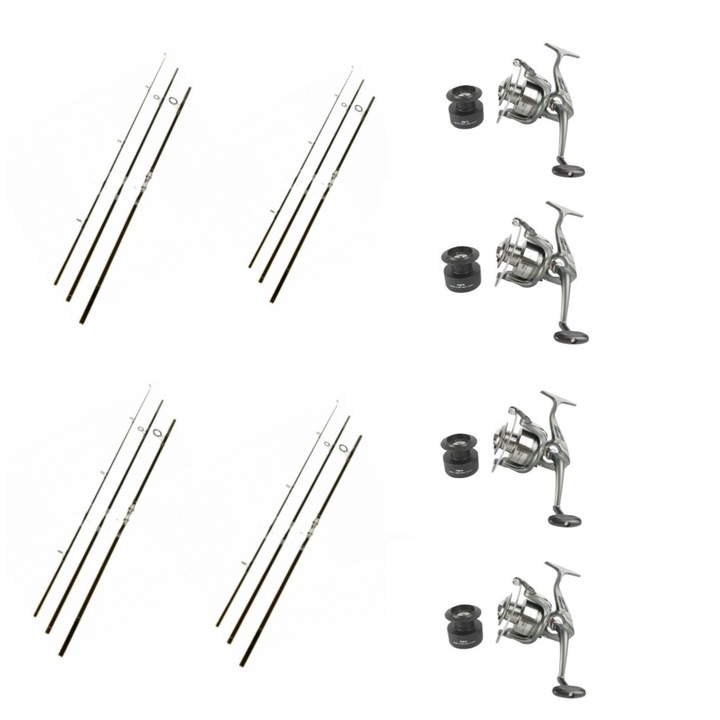 Set 4 Lansete 3, 90m, 3, 5 LBS, 3 Segmente si 4 Mulinete Tambur 8000 Metalic