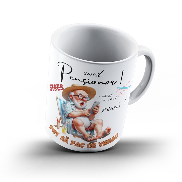 Cana Sunt Pensionat, Model 3, interior si toarta alba, ceramica, 330ml