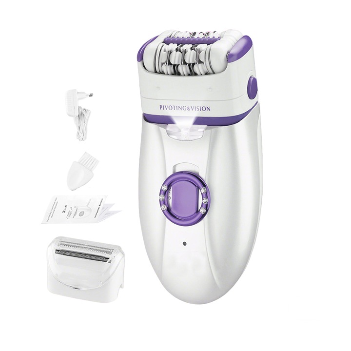 Epilator 2 in 1 umed si uscat, Fudisenn®, 2 tipuri de lame detasabile, impermeabil, violet, cu geanta de depozitare si perie de curatare