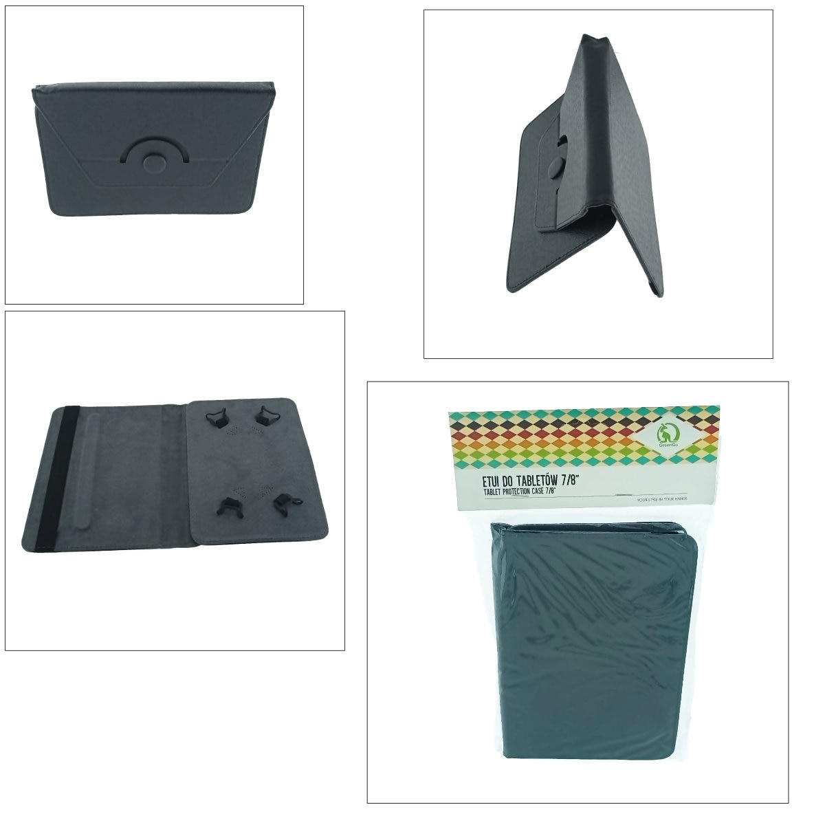 Husa universala tableta 7 - 8 inch, rotativa 360 de grade, cu suport pliabil vizualizare, banda elastica, 216 x 155 x 22 mm, 170g, neagra 8 Negru