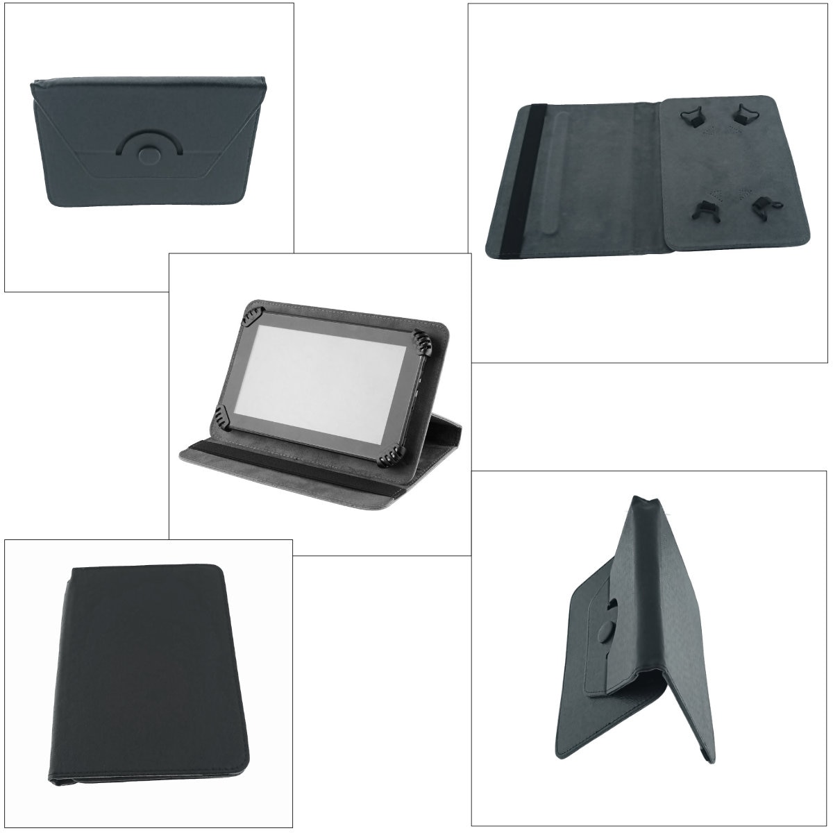 Husa universala tableta 7 - 8 inch, rotativa 360 de grade, cu suport pliabil vizualizare, banda elastica, 216 x 155 x 22 mm, 170g, neagra 8 Negru