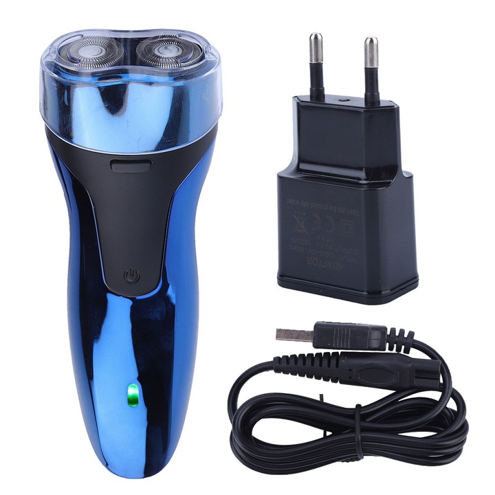 Електрическа самобръсначка, longziming, с двойна плаваща глава, дизайн с възможност за миене, син