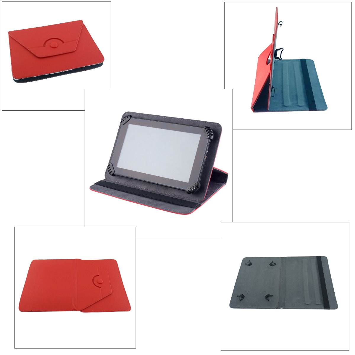 Husa universala tableta 9 - 10 inch, rotativa 360 de grade, cu suport pliabil vizualizare, banda elastica, 268 x 204 x 17 mm, 265g, rosie 10 Rosu