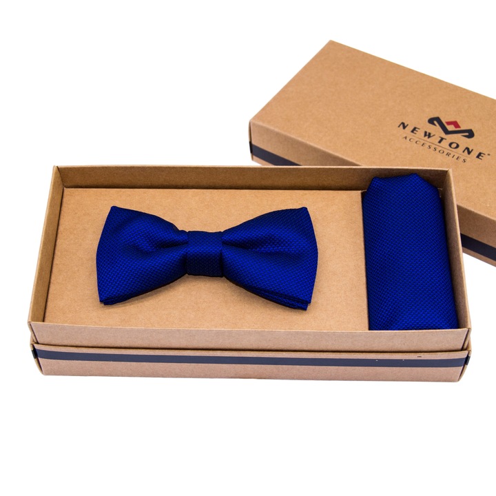 Set Papion Clasic si Batista, Cu aspect matasos si textura fina, Newtone, SET-PB06, Albastru Electric lucios, 12 x 6 cm, 22 x 22 cm