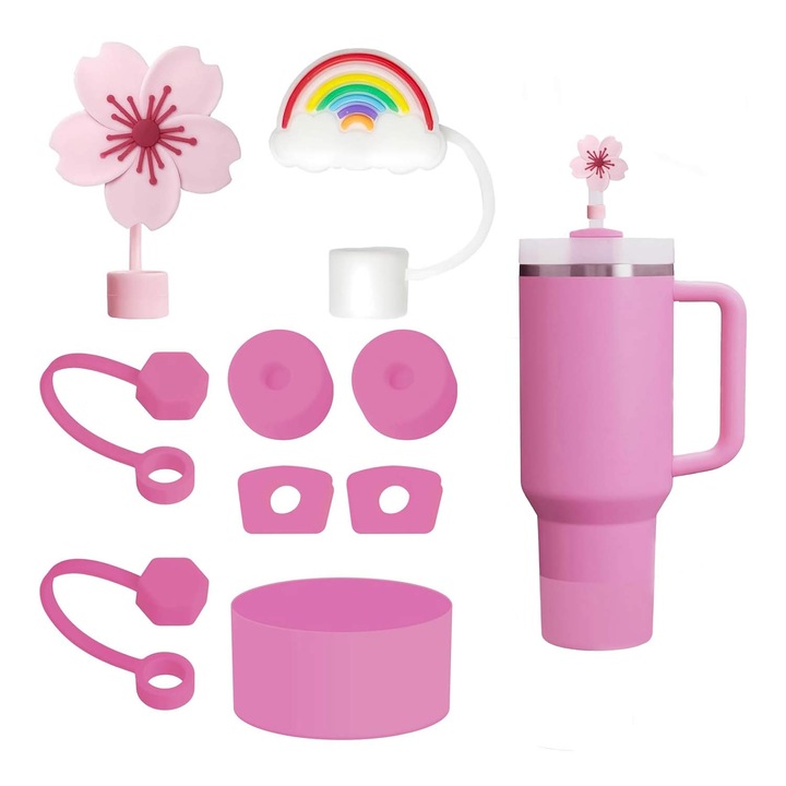 Комплект от 6 силиконови капачки със сламки, подходящи за Stanley, защита от прах, лесни за използване, OUYLAF, лилави