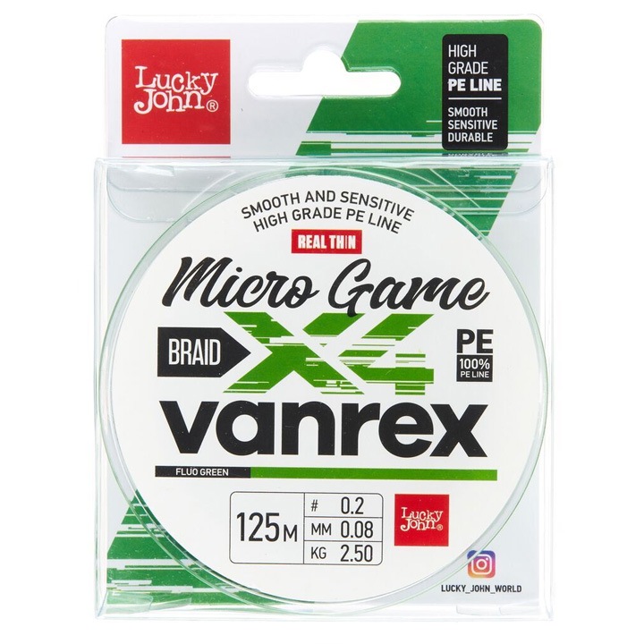 Влакно Lucky John Vanrex MICRO GAME, x4, Зелен, 0.08mm/125m