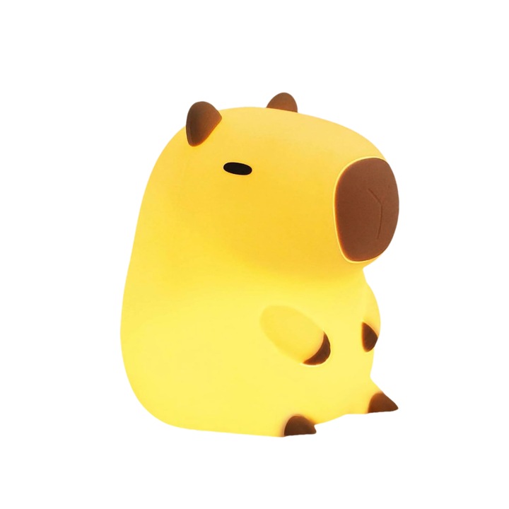 Детска нощна лампа, Wacorresi, модел Capybara, LED, димируема, преносима, USB зареждане, жълта