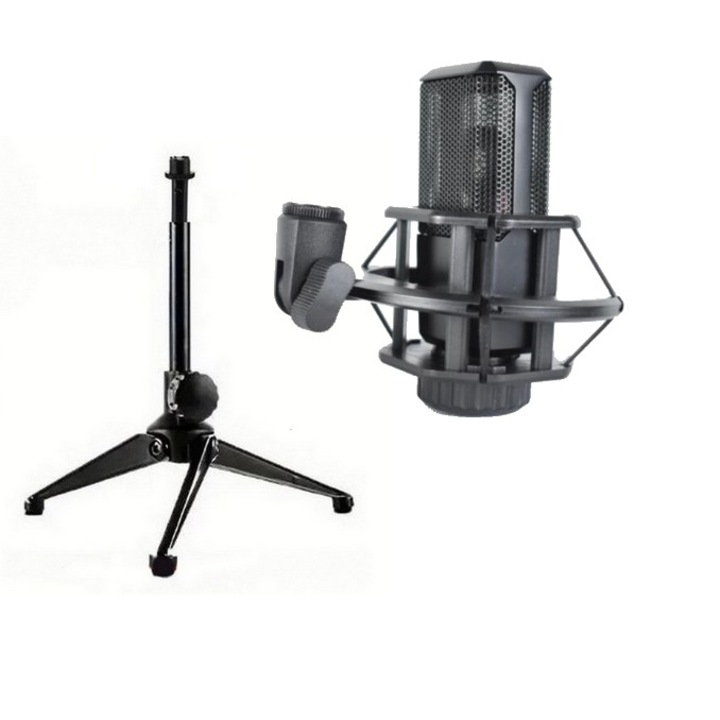Microfon condensator SkyTechs® diafragma mare unidirectional LGT 240 echipament pentru studioul muzical suport shockmount si trepied