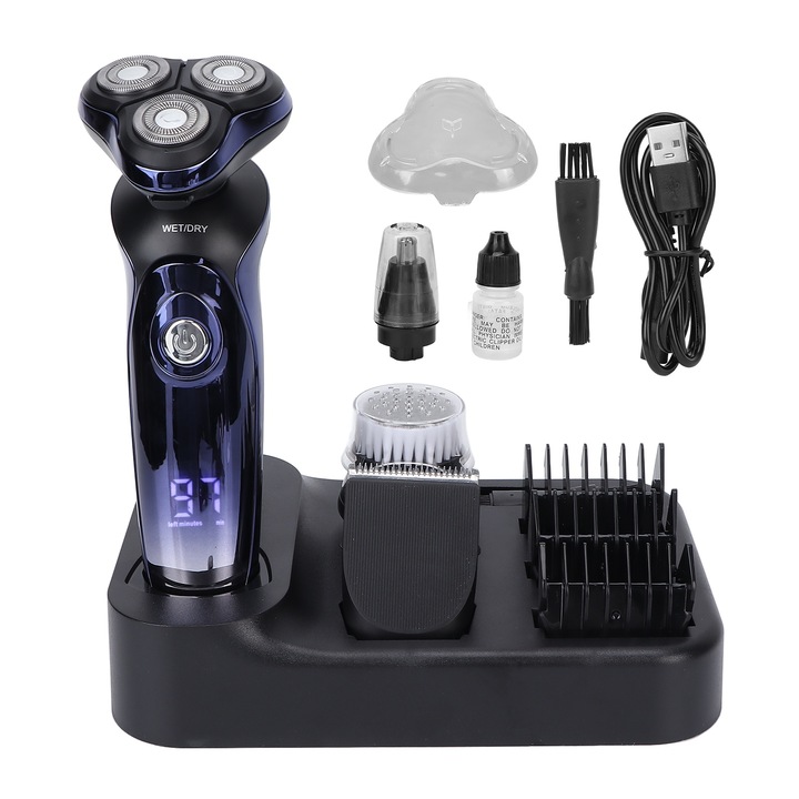 Електрическа самобръсначка Longziming, 3 ножчета, водоустойчива, USB зареждане